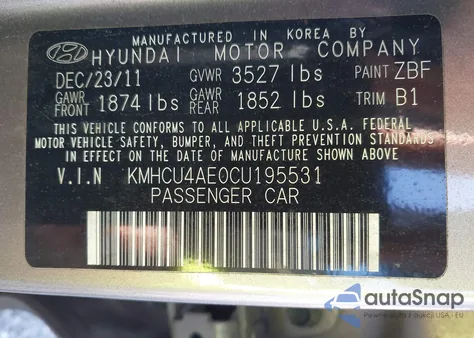 2012 Hyundai Accent Gls из США, поврежденный, VIN KMHCU4AE0CU195531